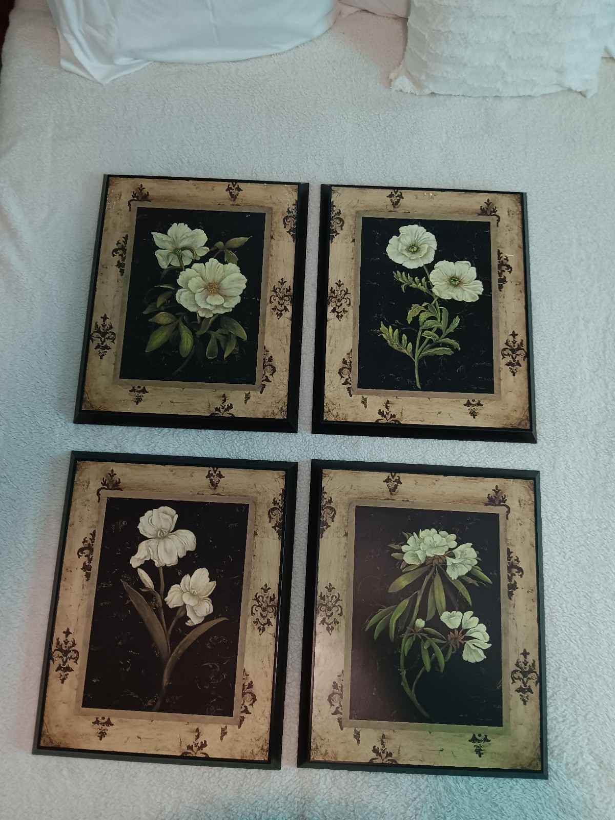 4 Piece Large Wall Art 17″L × 21″H Beautiful Framed Floral Art Work