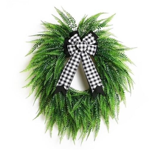 Wreaths for Front Door,22″ Spring Summer Greenery Boston Fern Leaf for Outdoor