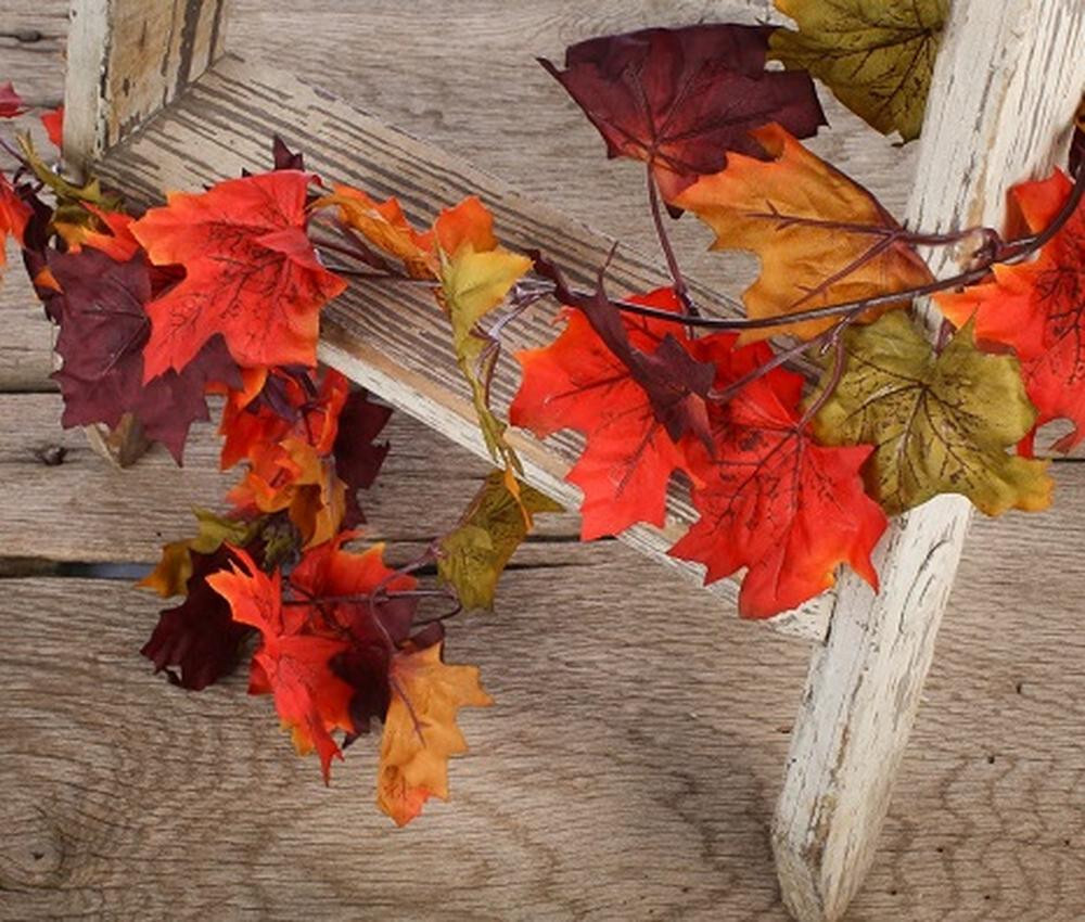 Set of 2 Autumn Artificial Silk Maple Leaf Garlands – 6 Feet, each