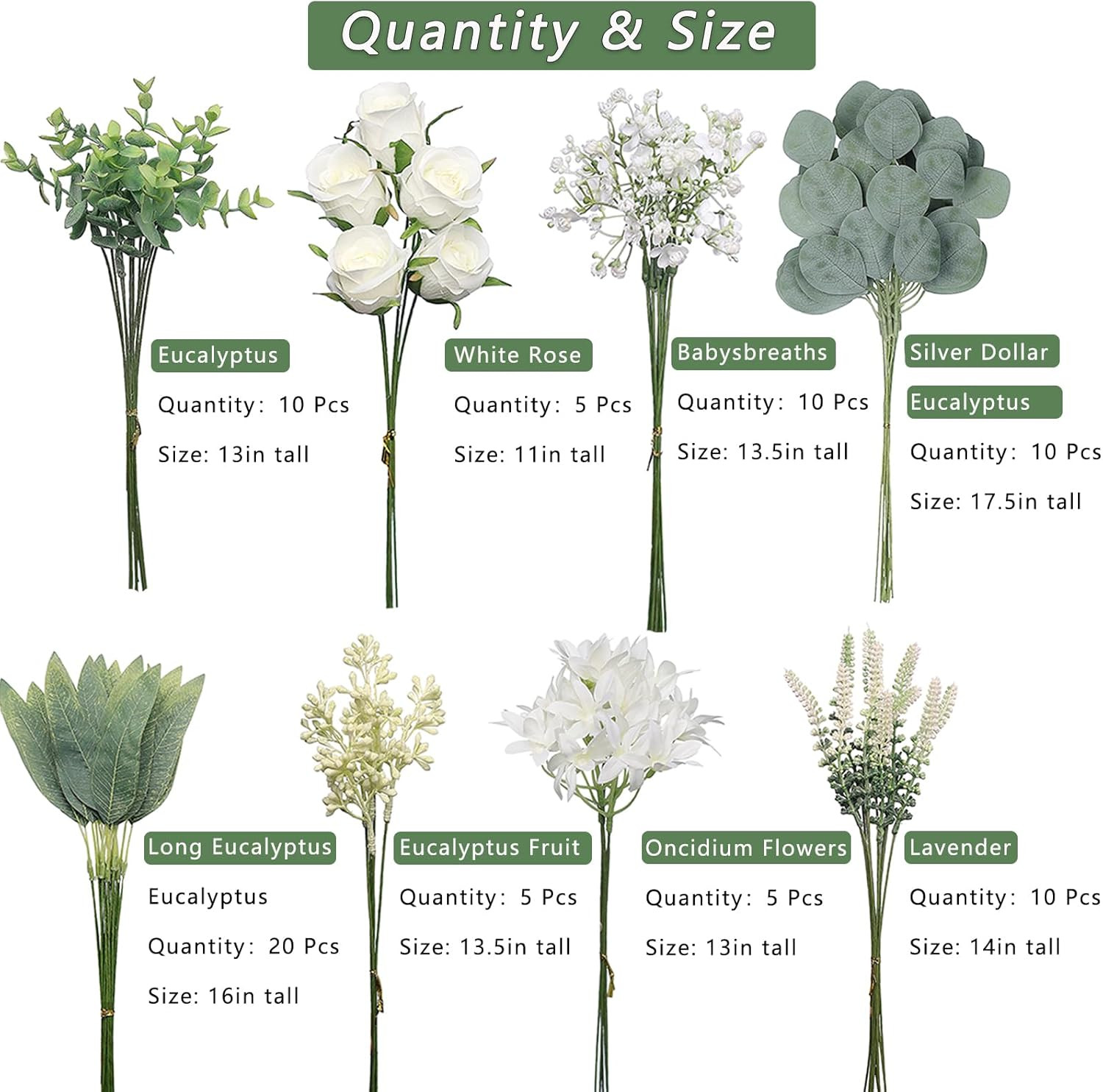 Artificial Greenery Stems Box Set(Pack of 75Pcs) with 8 Kinds of Faux Plants and