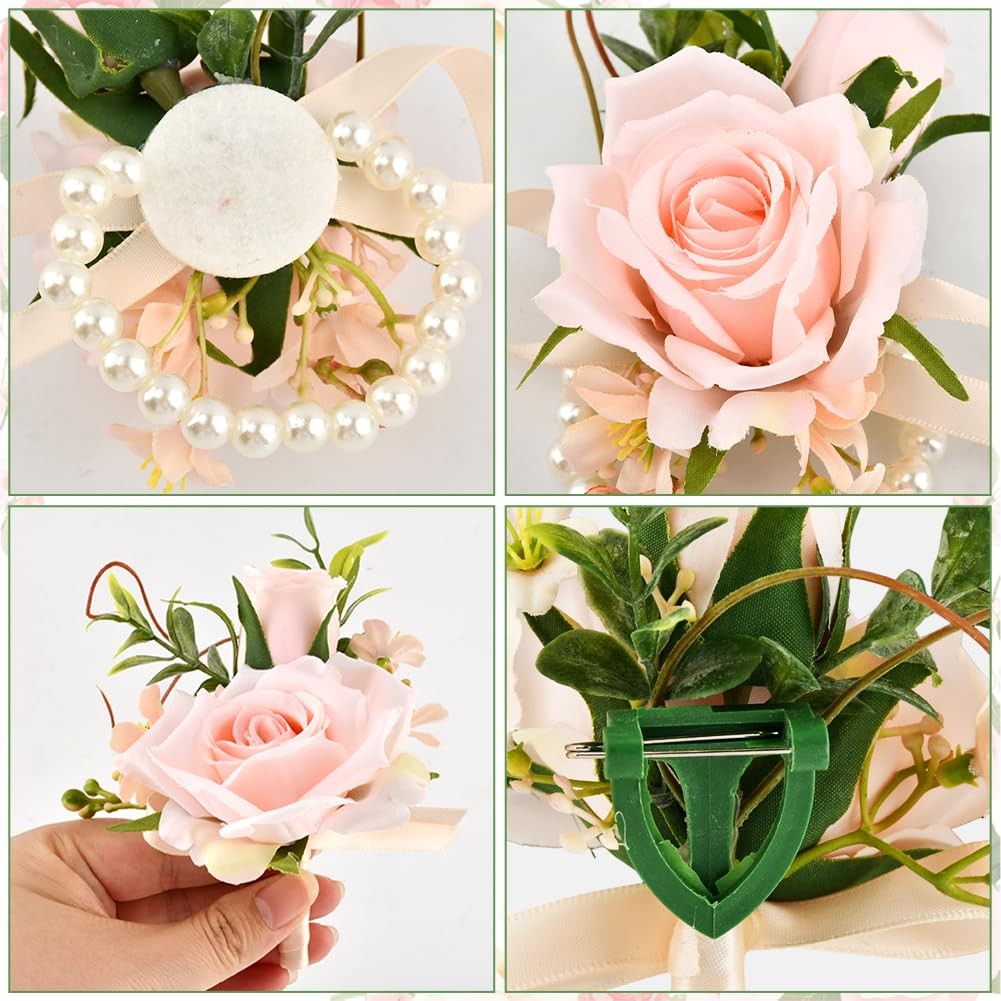 2Pcs Wrist Corsage and Boutonniere Set, Prom Wrist Corsage Artificial Flowers…