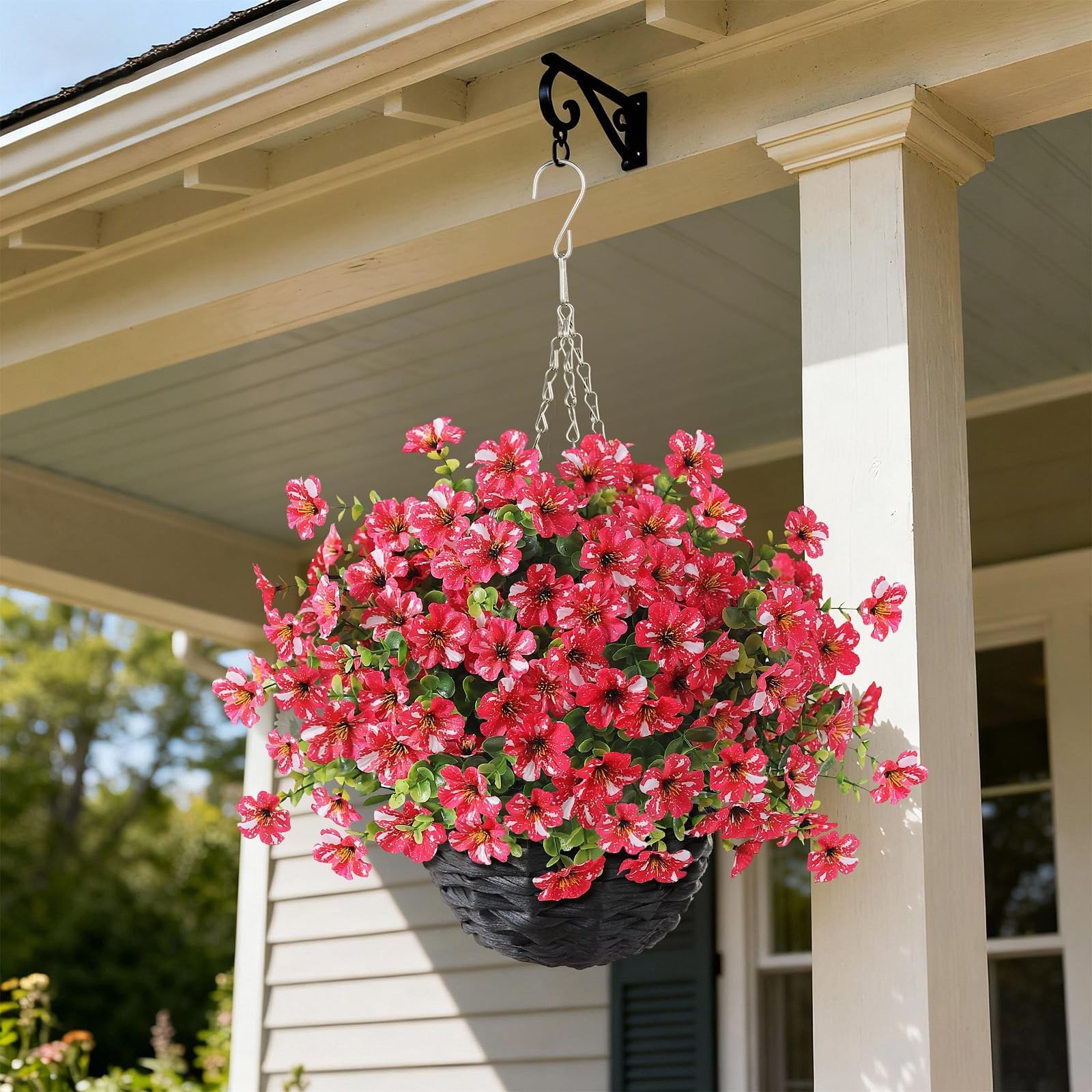 Artificial Flower & Eucalyptus with Hanging Basket – 2PCS Faux UV Sun Resistant