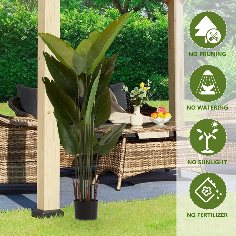 Artificial Bird of Paradise Plant 5.2ft Tall Faux Tropical Palm Tree Pot Indoor