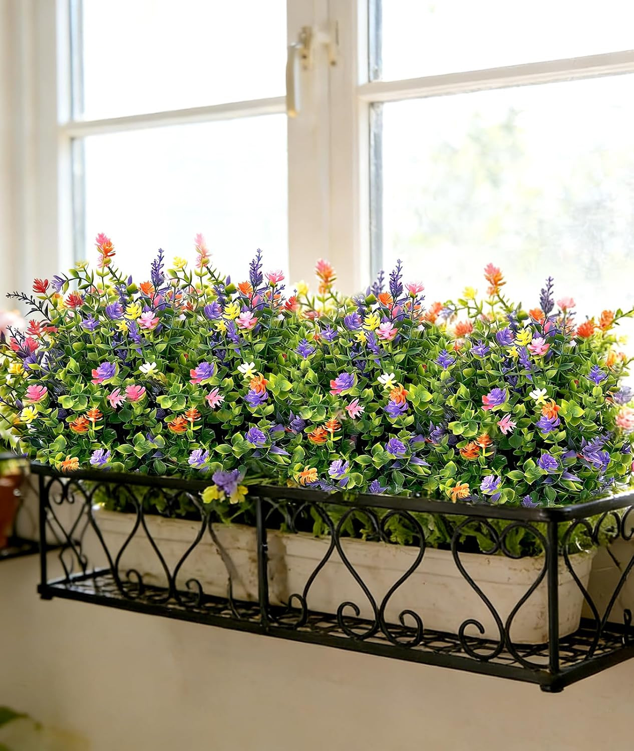 2 Pack 23” Tall UV Resistant Artificial Petunia Flowers in Pots for Indoor/Outd
