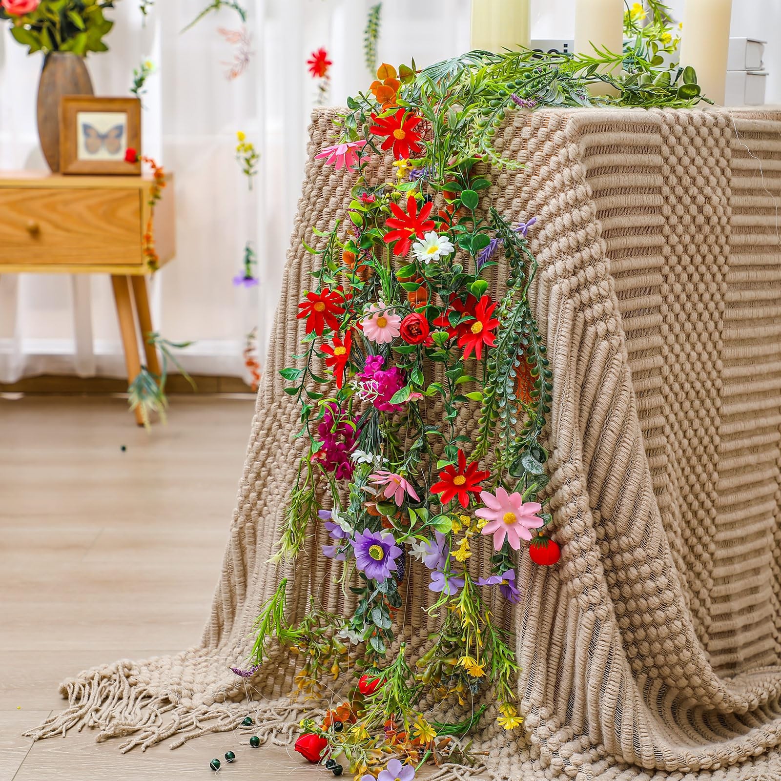 6 Pcs 35.4 ft Flower Garlands Artificial Wildflower Vines Floral Hanging Back…