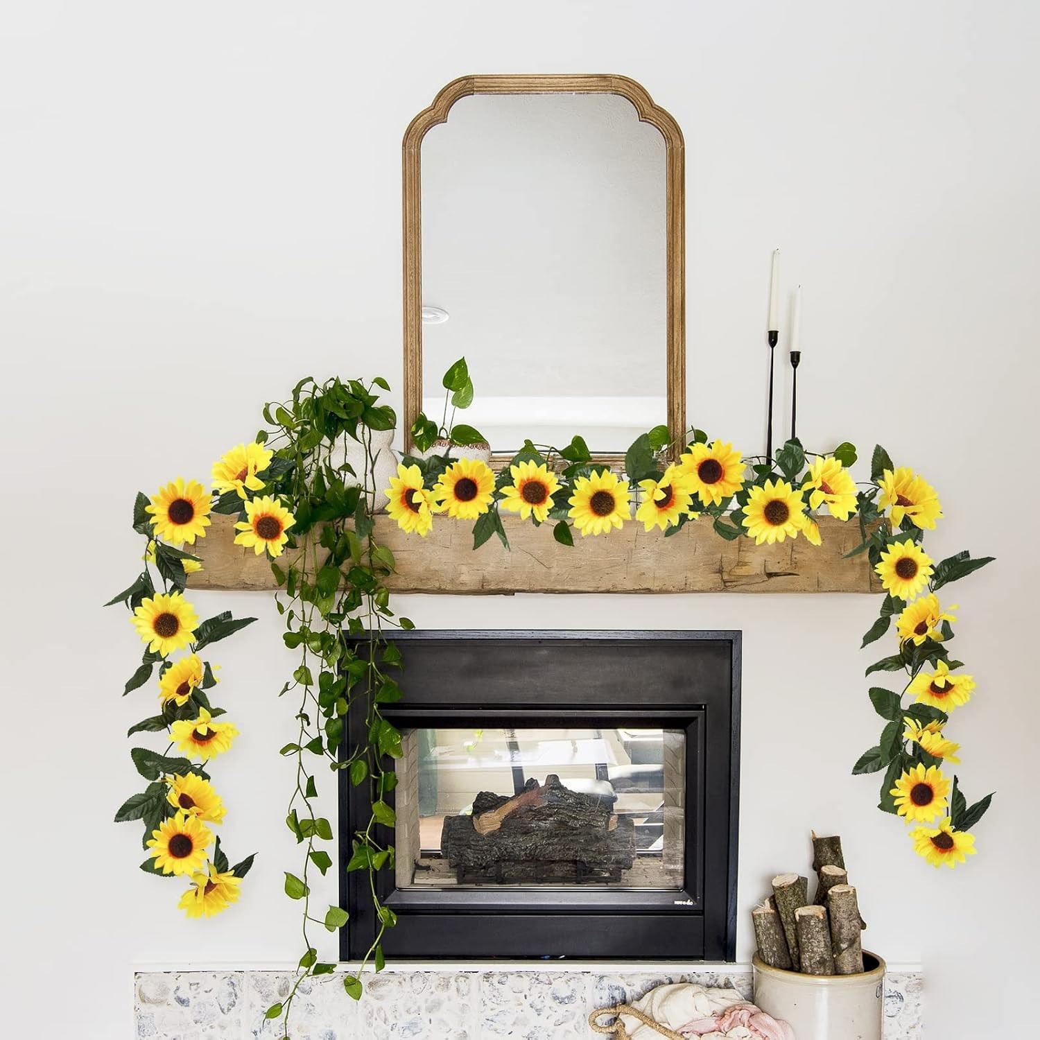 Artificial Sunflower Garland 3 Pack 7.5ft Silk Flowers with Green Leaves