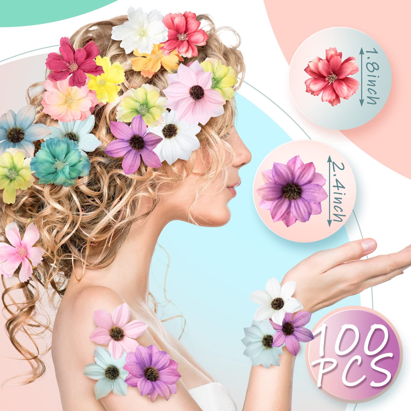 200 PCS Small Artificial Fake Silk Daisy Rose Peony Flower Heads Craft Wreath