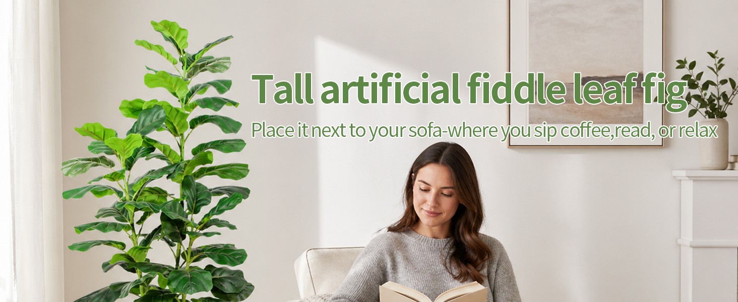 Artificial Fiddle Leaf Fig Tree with White Planter, 5ft Tall Faux Ficus Tree