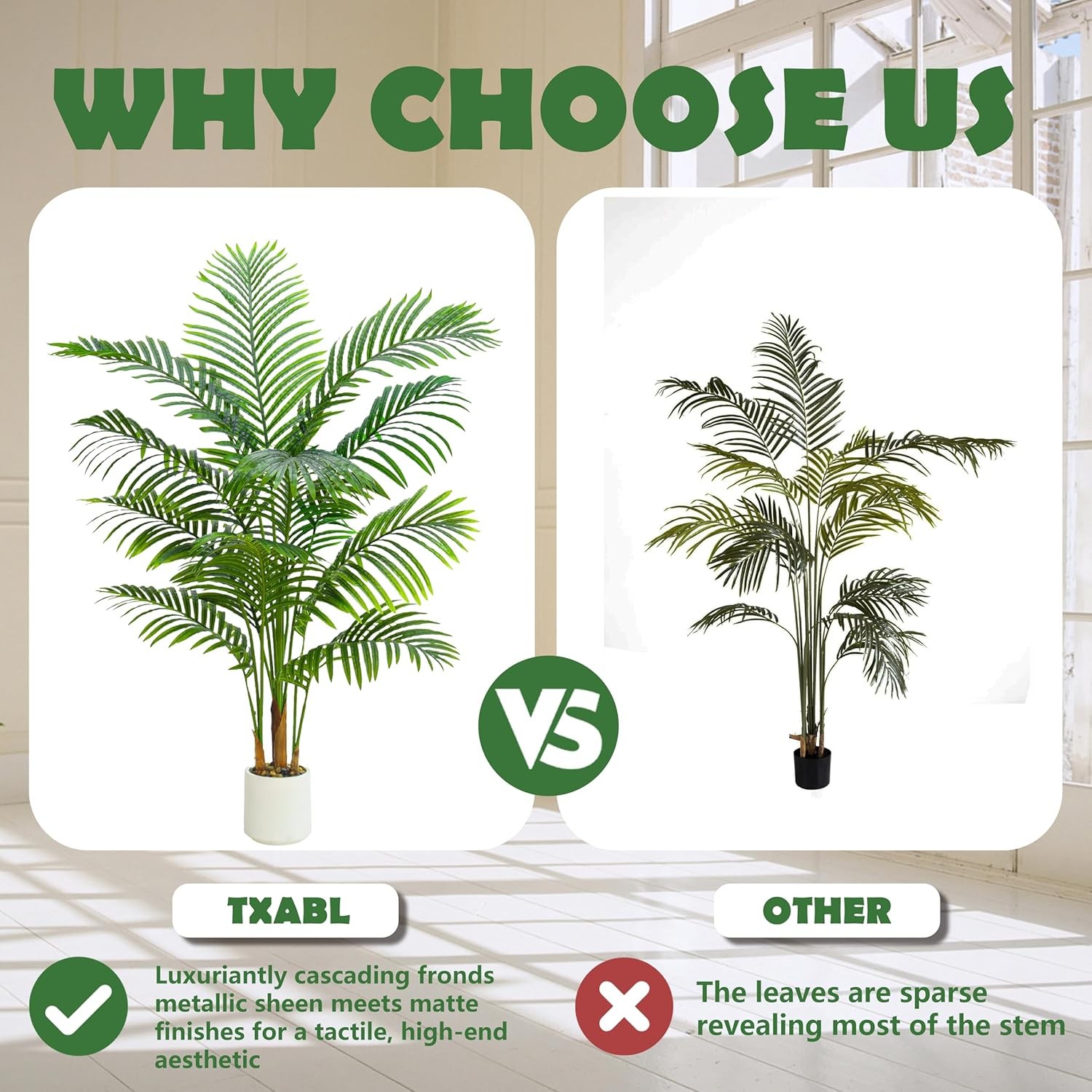 Artificial Tall Tropical Palm Tree Indoor Plant 5FT in Pot, Real Bark for home