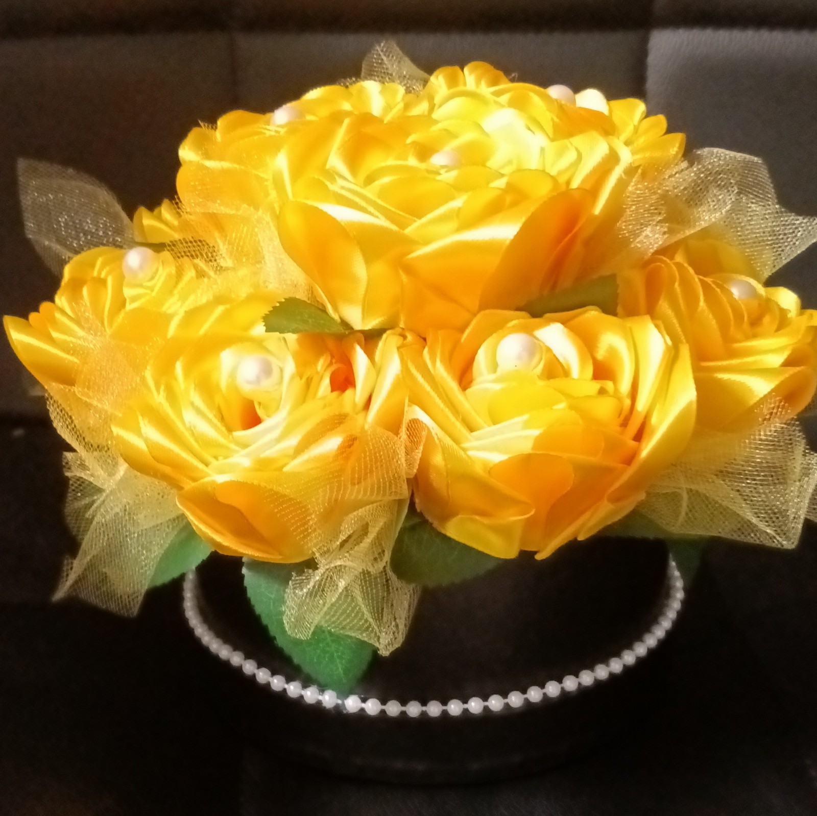 Artificial Yellow Rose Centerpiece Arrangement, Green/White Fabric/Plastic