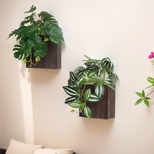 5-inch Wood Wall Planter Vase with Artificial Plants Wall Decor, 5 inch Brown