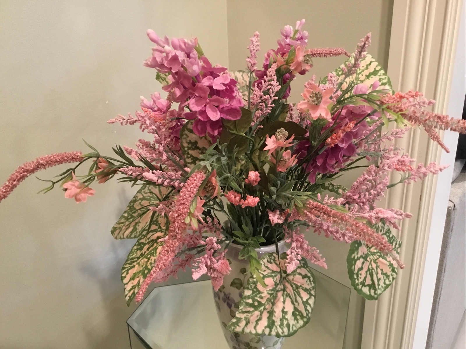 Artificial Floral ARRANGEMENT Flower Pink White Vase 19 Inches tall 18 Inches