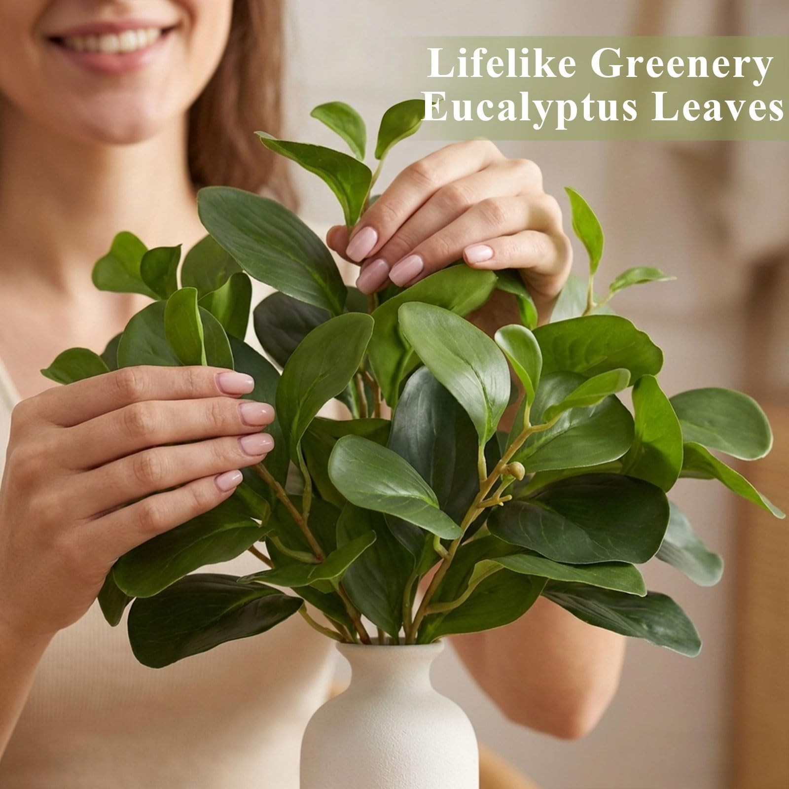 14.5″ Artificial Small Potted Plants Faux Eucalyptus Stems with Ceramic Vase …