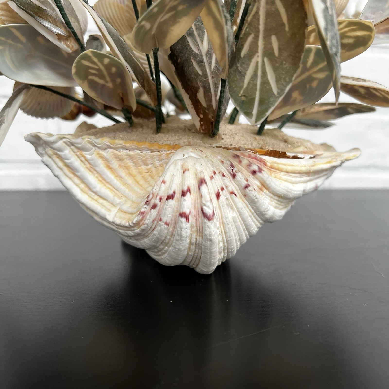 Vintage Shell Flower Arrangement Clam Shell Planter 12” Coastal Decor