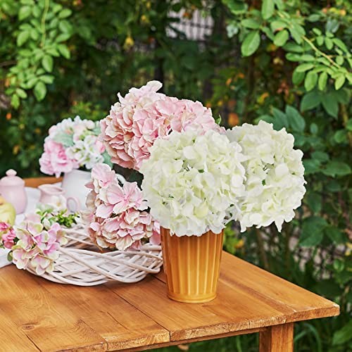 40pcs Artificial Hydrangea Silk Flower Heads with Stems, Fake Plastic White