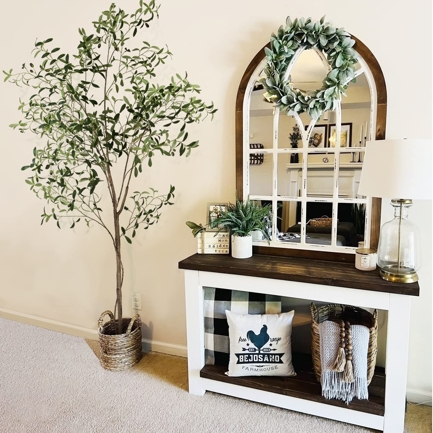 Artificial Olive Tree Tall Fake Potted Olive Silk Tree with Planter Large Fau…