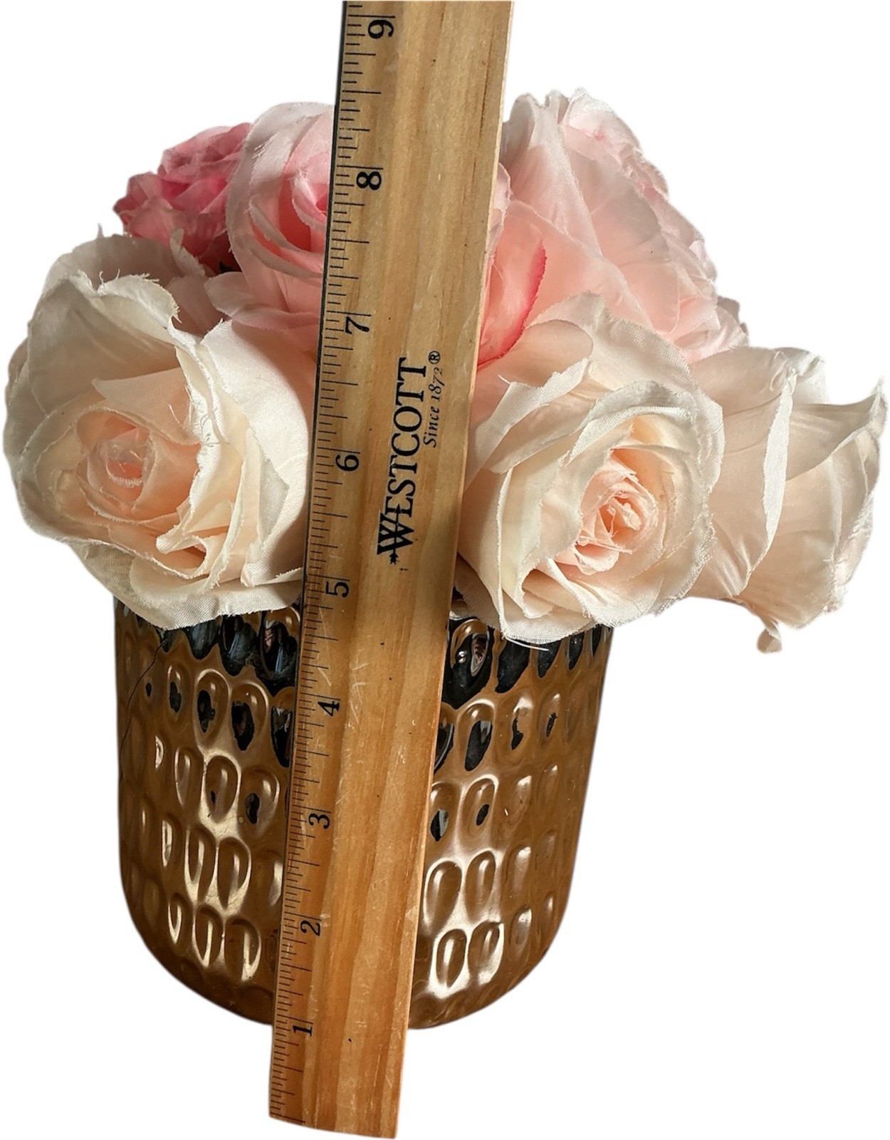 Faux Pink Silk Roses In Homeford Hammerlock Textured Ceramic Pot 12 Roses