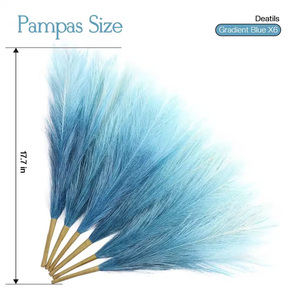 0.39 in Gradient Blue Artificial Plant 17.7 In. Faux Pampas Grass Short Decor 6P