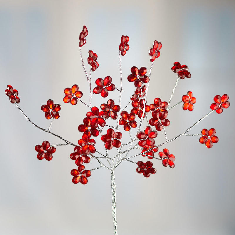 Package of 4 Red Rhinestone Crystal Flower 6-3/4″ Sprays