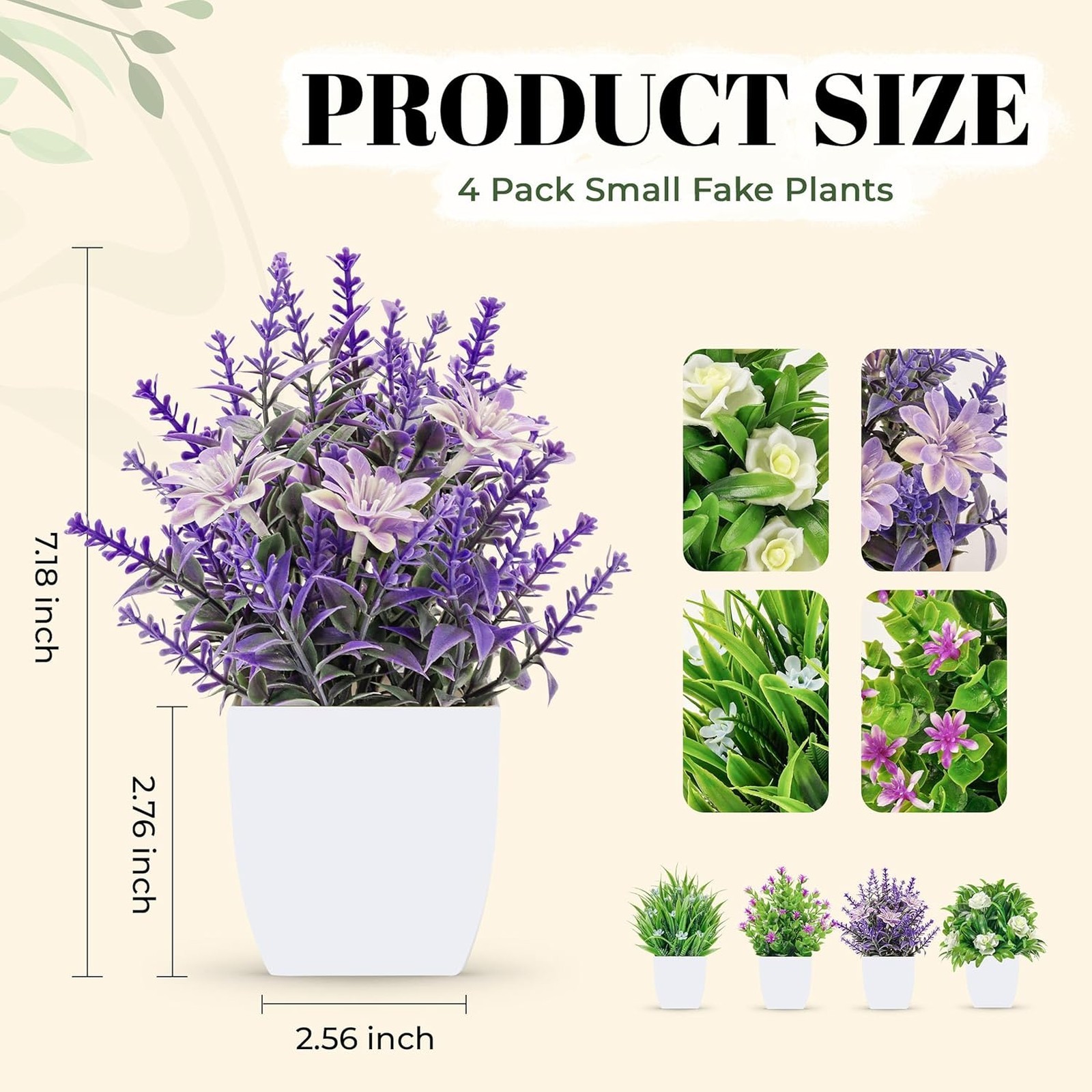 4 Pack Small Artificial Flowers Plants for Centerpieces Home Office Bathroom