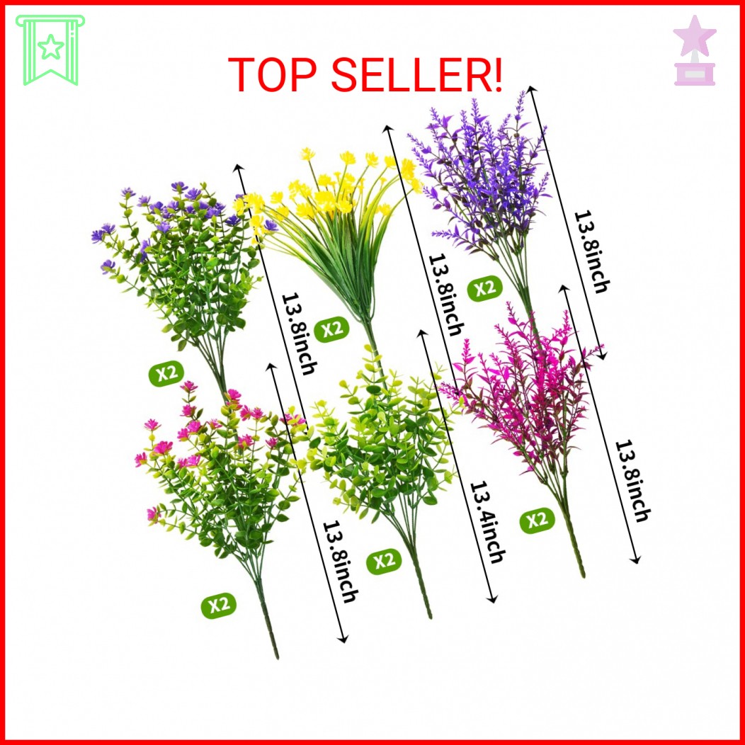 KLEMOO 12 Bundles Outdoor Artificial Fake Flowers UV Resistant No Fade Boxwood F