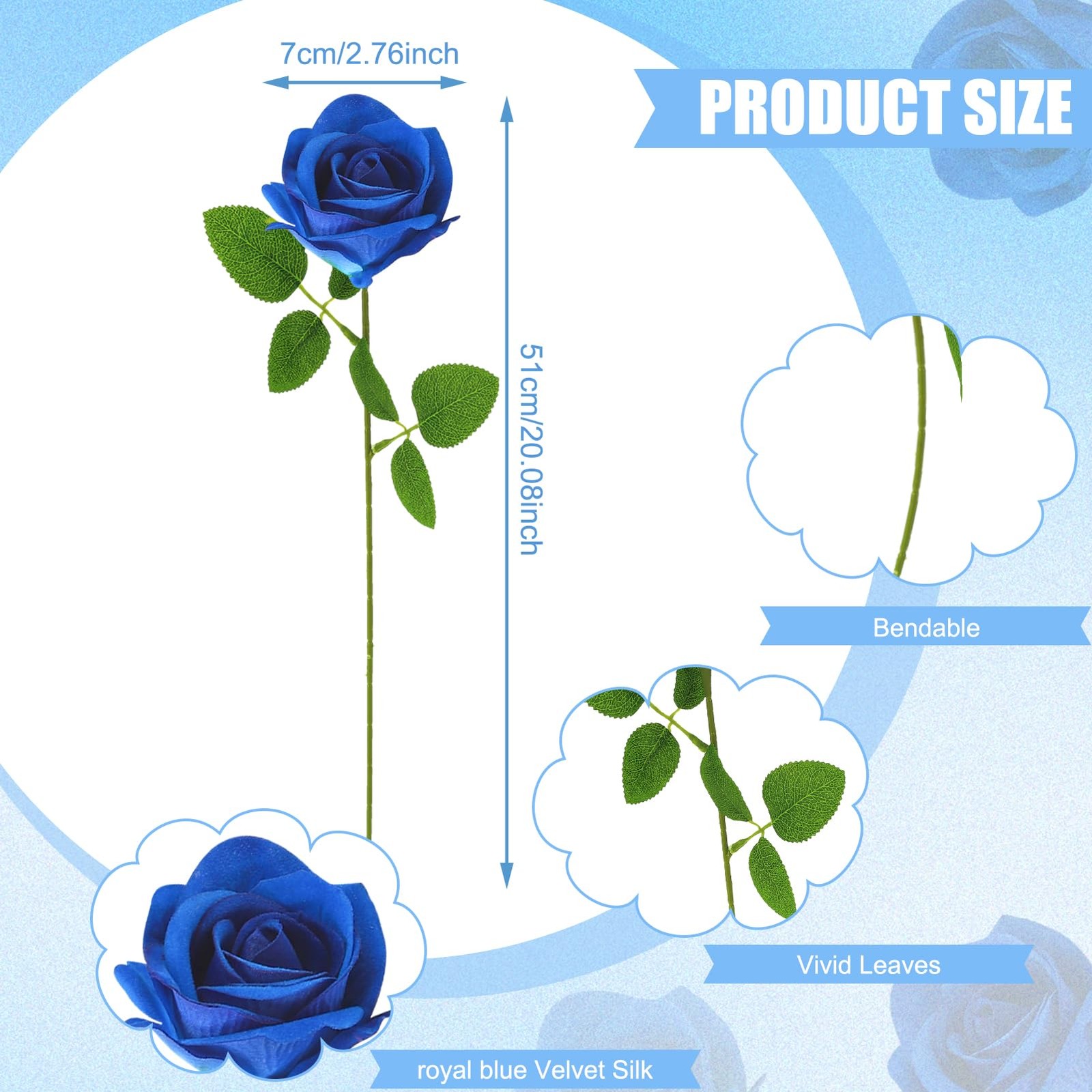 36 Pcs Velvet Texture Royal Blue Artificial Flowers Bridal Bouquet