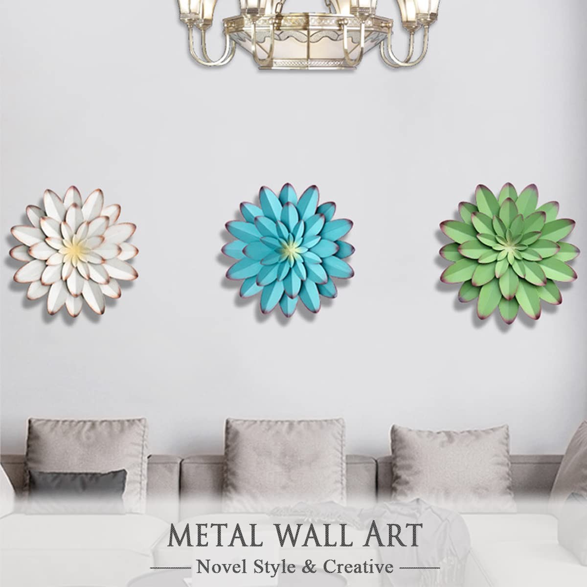 AHYS Metal Flowers Wall Decor Indoor Outdoor 12″L x 12″W, Green