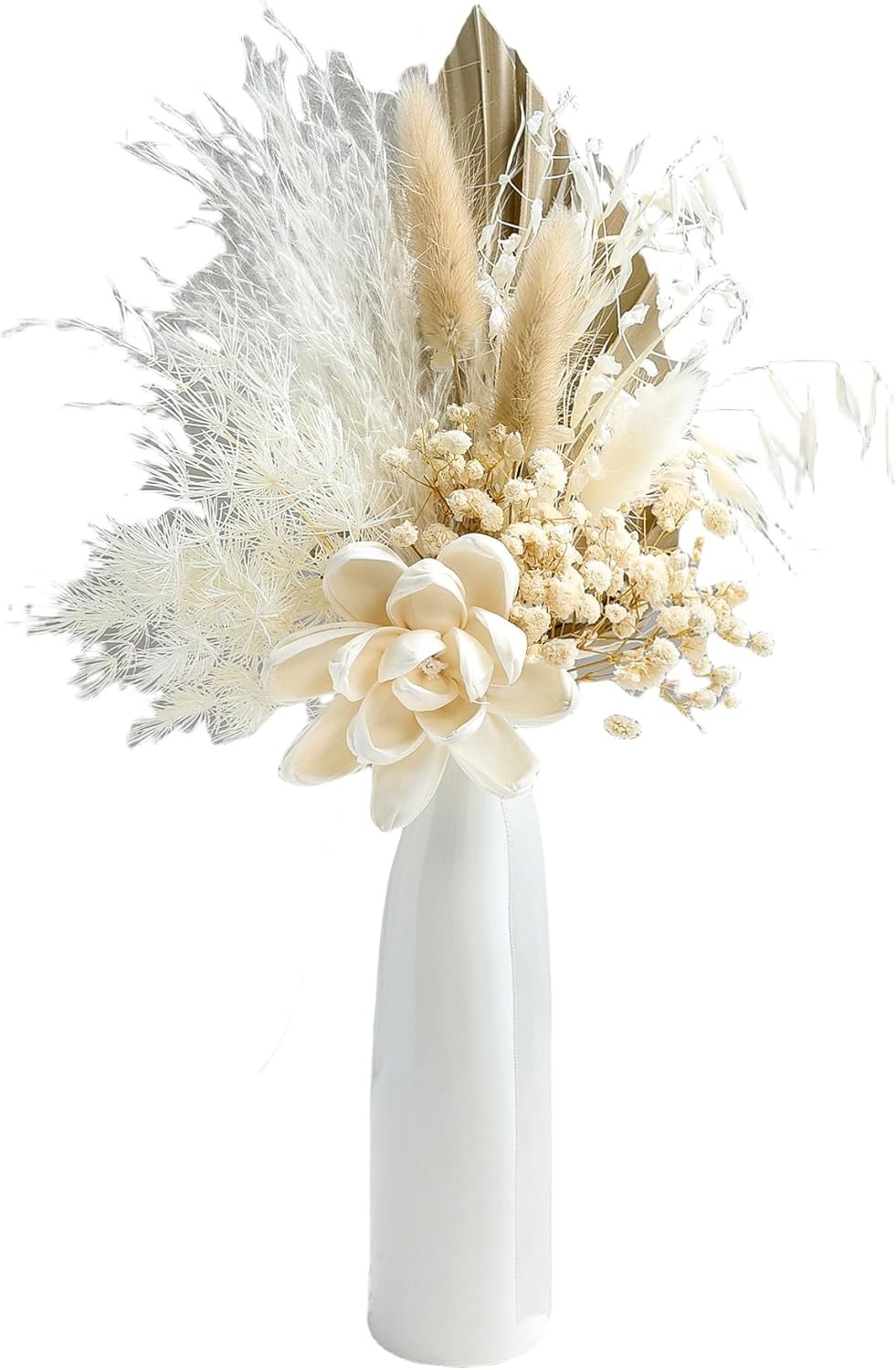 Dried Flowers W/ Ceramic Vase,Dried Pampas Grass Bouquet Dried Flowers Boho Home