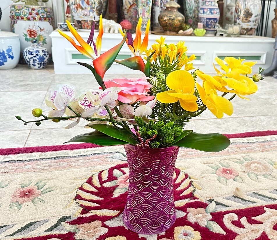 Floral Arrangement with Multi-Colored Silk Flowers in Purple MCM Vase