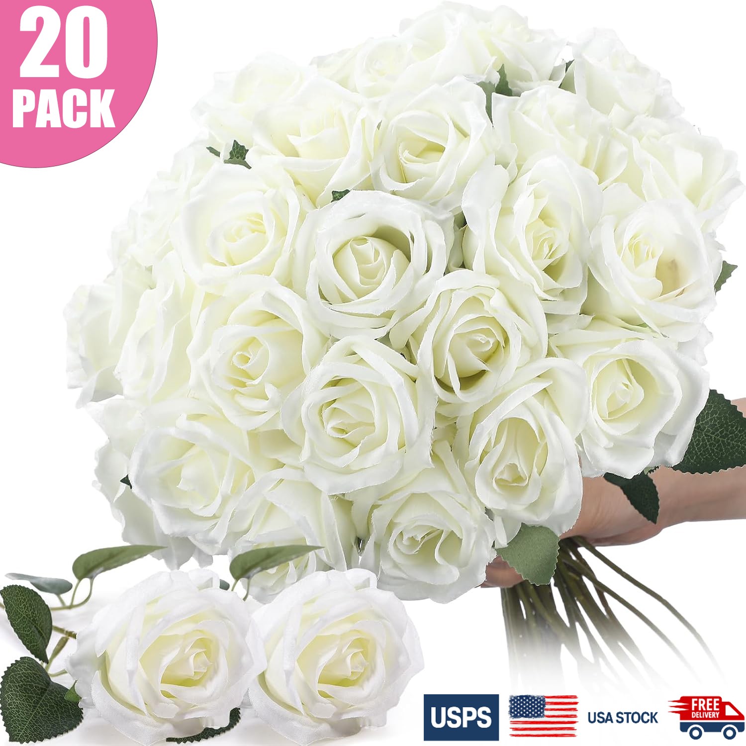 10-20x Rose Artificial Flowers in Bulk Lifelike Silk Roses Bouquets Faux Flowers