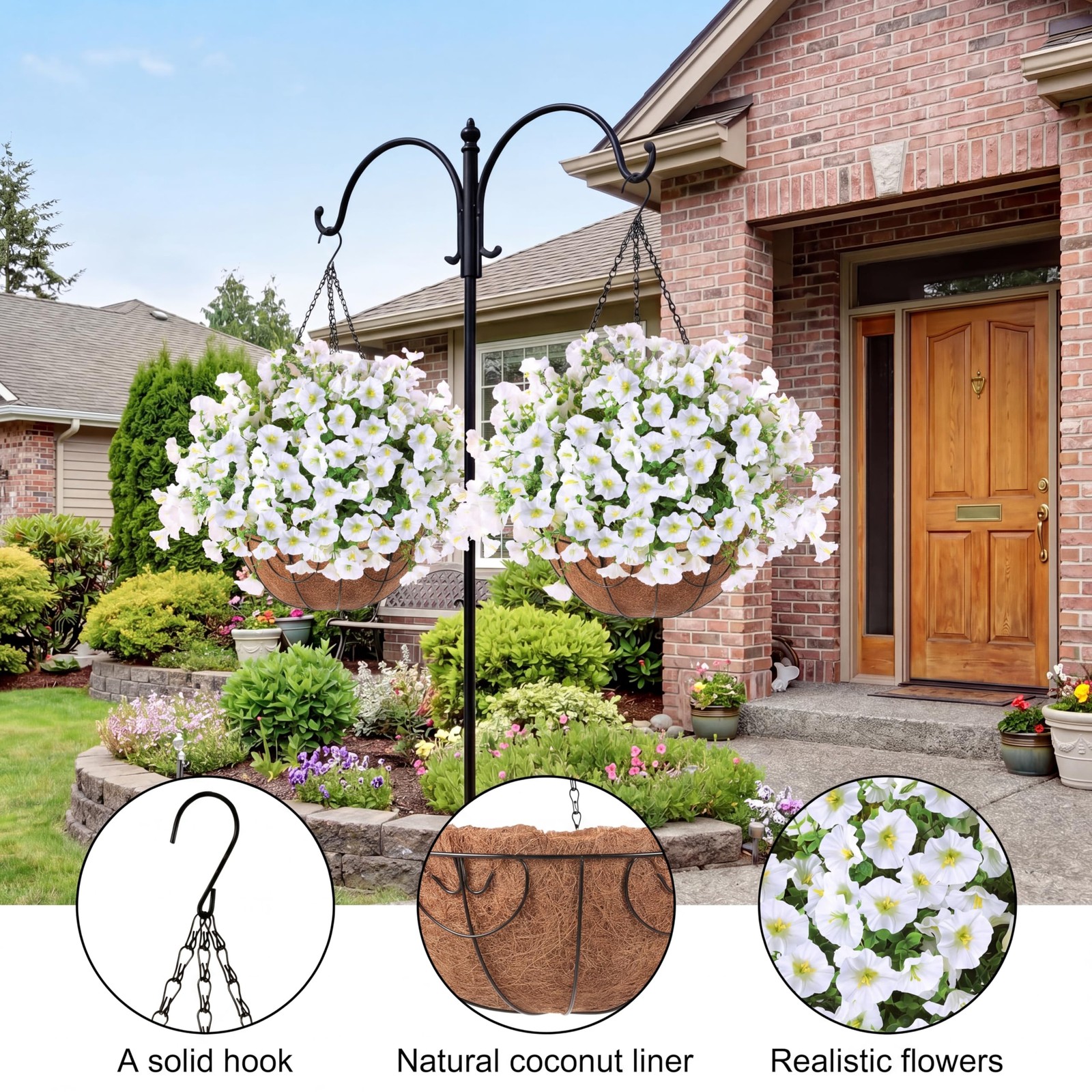Sggvecsy Artificial Flowers for Outdoors with Baskets Hanging Plant Faux Flow…