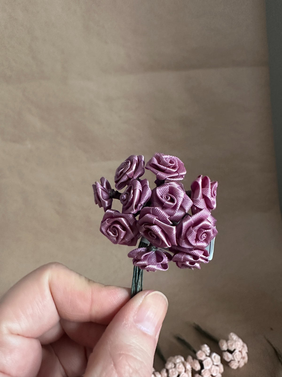 vtg. Assorted Bouquet, Single Satin Roses for Crafting Decoration most with tags