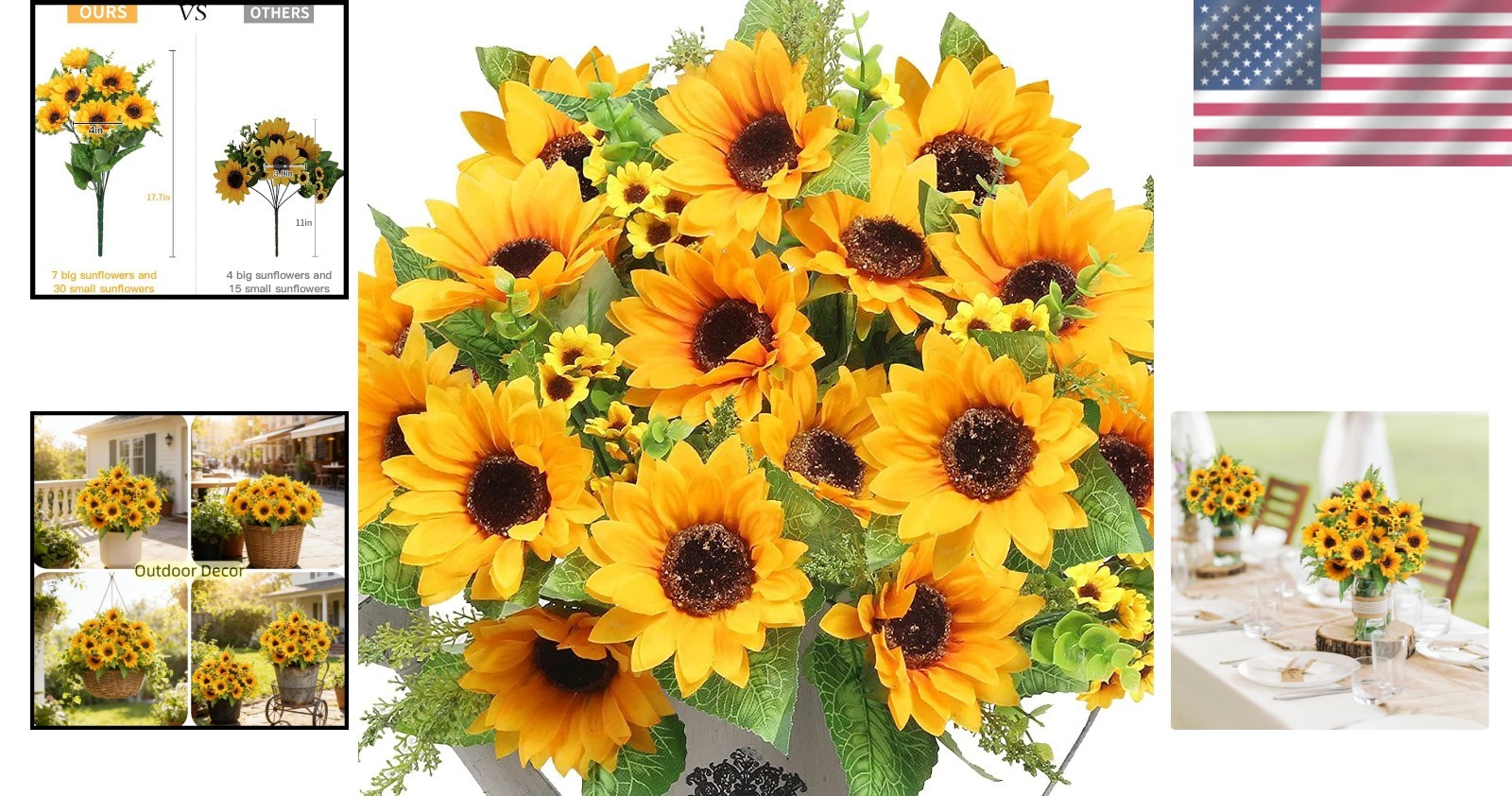 Artificial Sunflowers for Outdoors 2 Bunches Fake Sunflower Bouquets UV Resis…