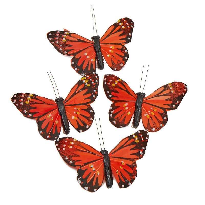 Factory Direct Craft Package of 4 Orange Artificial Monarch Butterflies