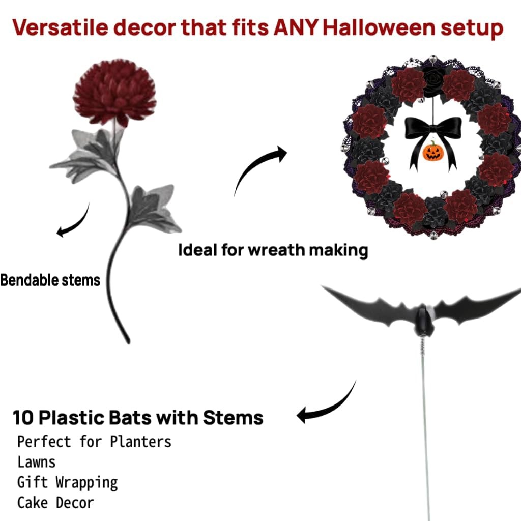 Black Burgundy Artificial Flowers Dahlia Bouquet – Lifelike Faux Gothic Flora…