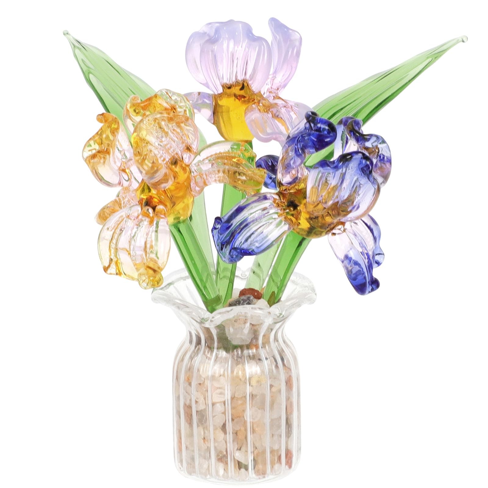 Mini Glass Flowers with Vase, Handmade Crystal Flowers Decor Iris Flower Arra…