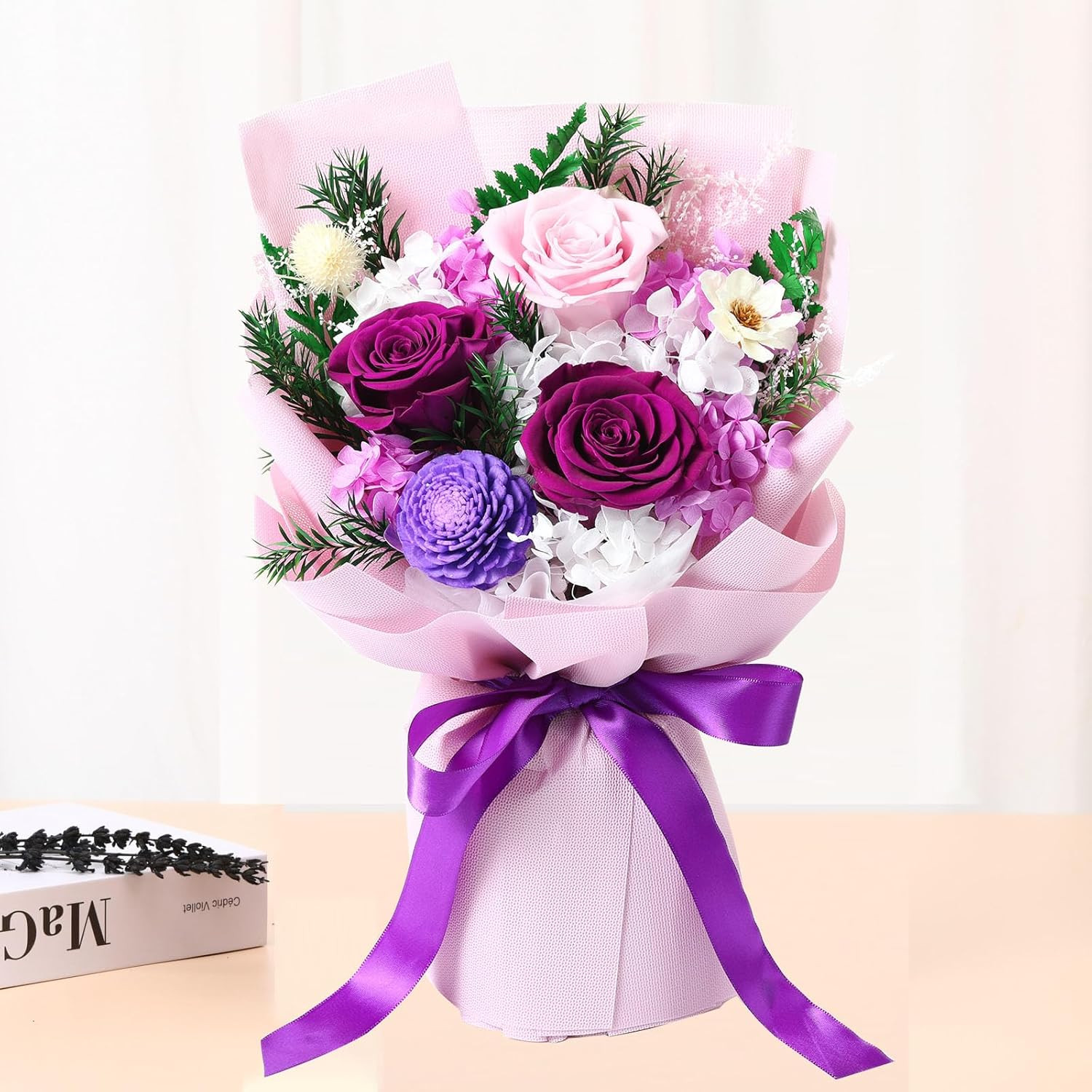 Flowers Gifts for Women, Flower for Delivery, Preserved Purple Roses Bouquets, A
