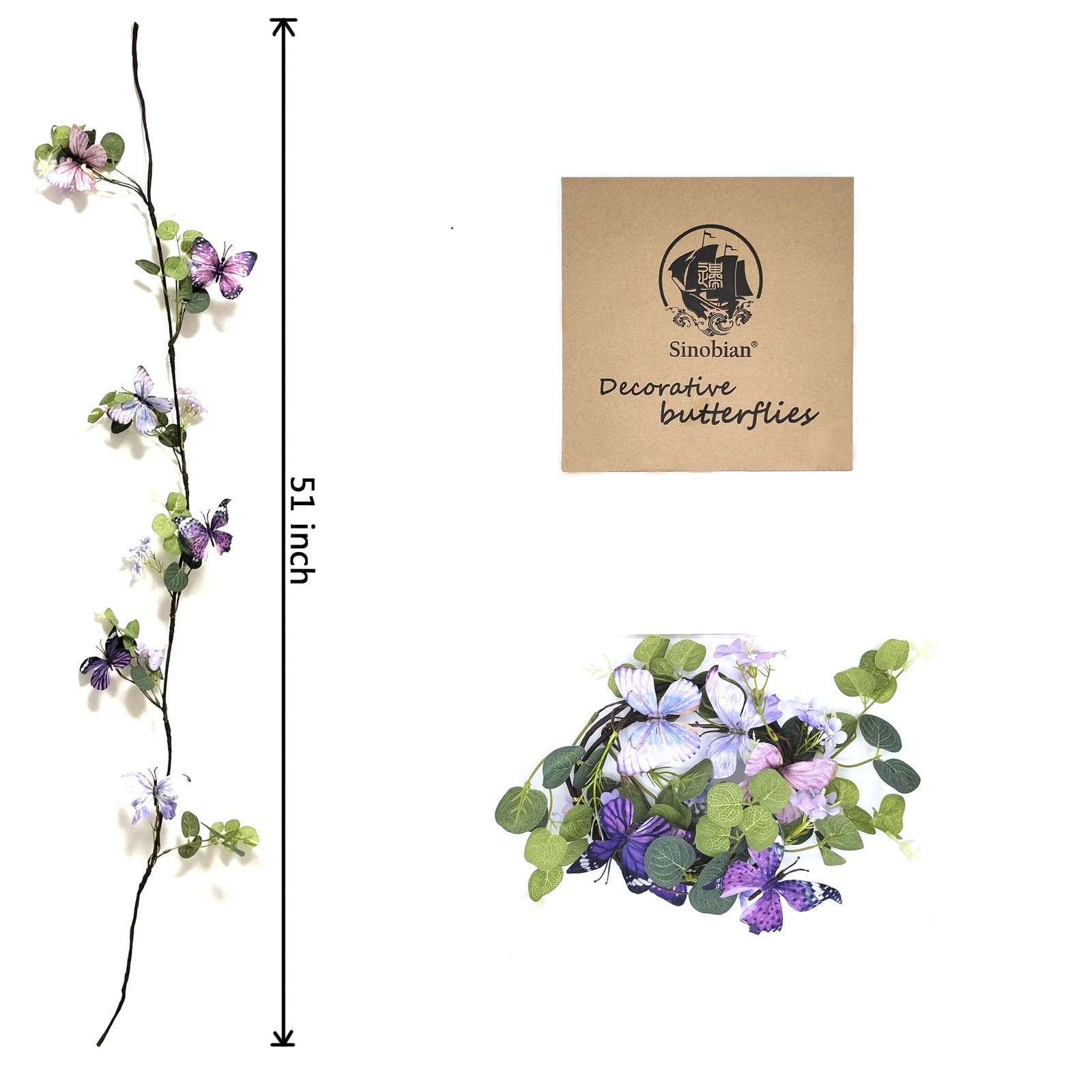 Artificial Butterfly Garland, Fake Flower Vines, Butterfly Hanging Decoration…