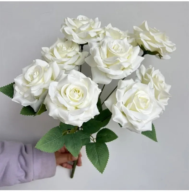 9 Heads Diamond Roses Bouquet Artificial Flower Pink Red Blue White Rose Fake