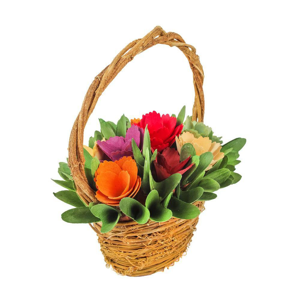 10 In. Artificial Floral Arrangements Spring Assorted Flowers Basket Color- Mult