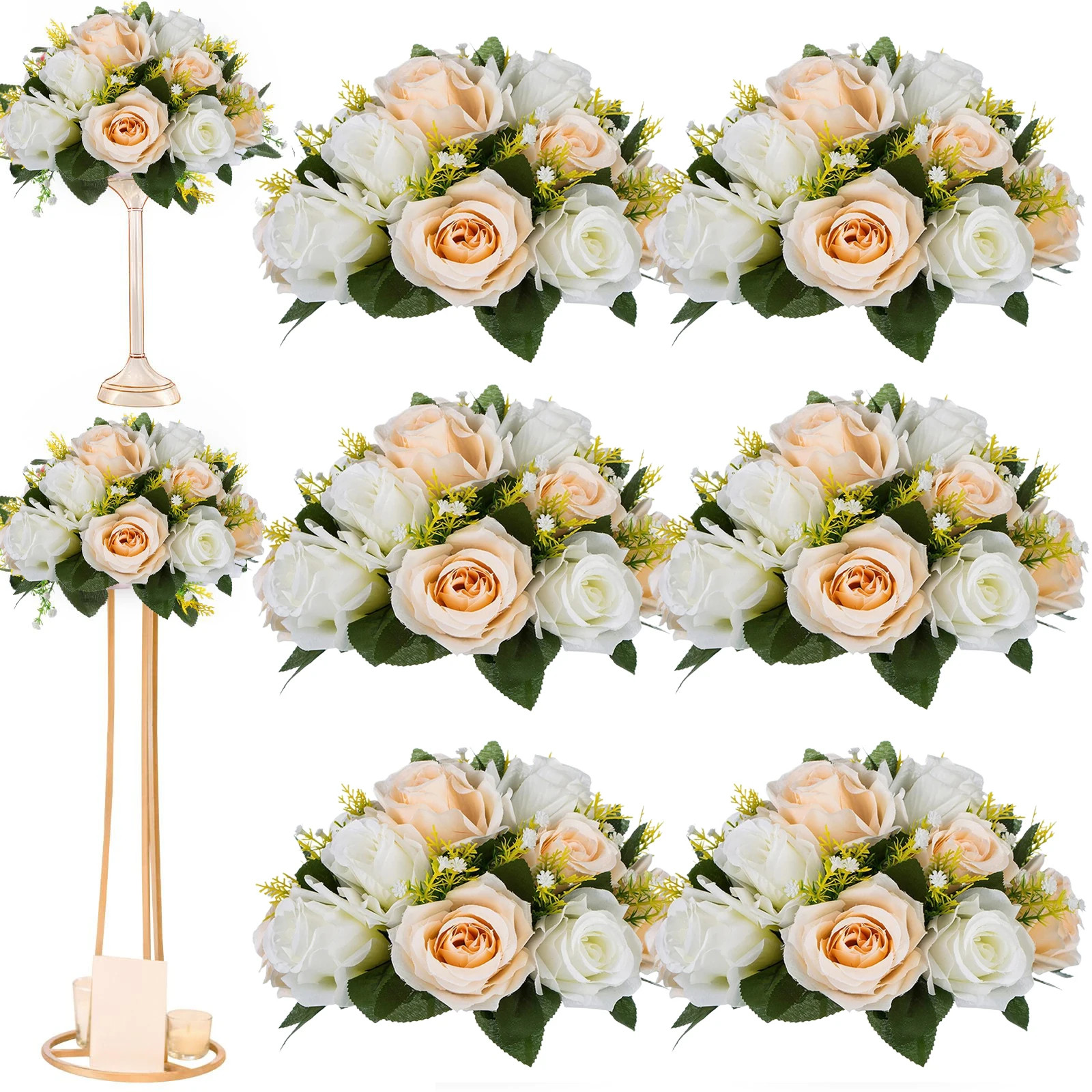 6Pcs Artificial Flowers Ball Centerpiece Table Decorations Rose Ball for Wedddin