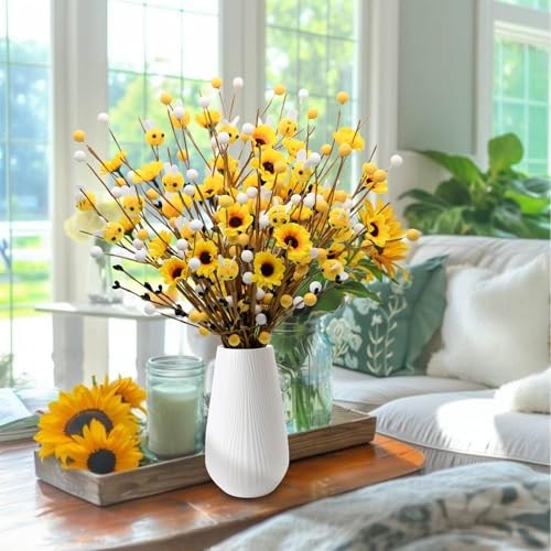 24Pcs Bee Artificial Branches with Sunflowers, Rustic Farmhouse Yellow Brown