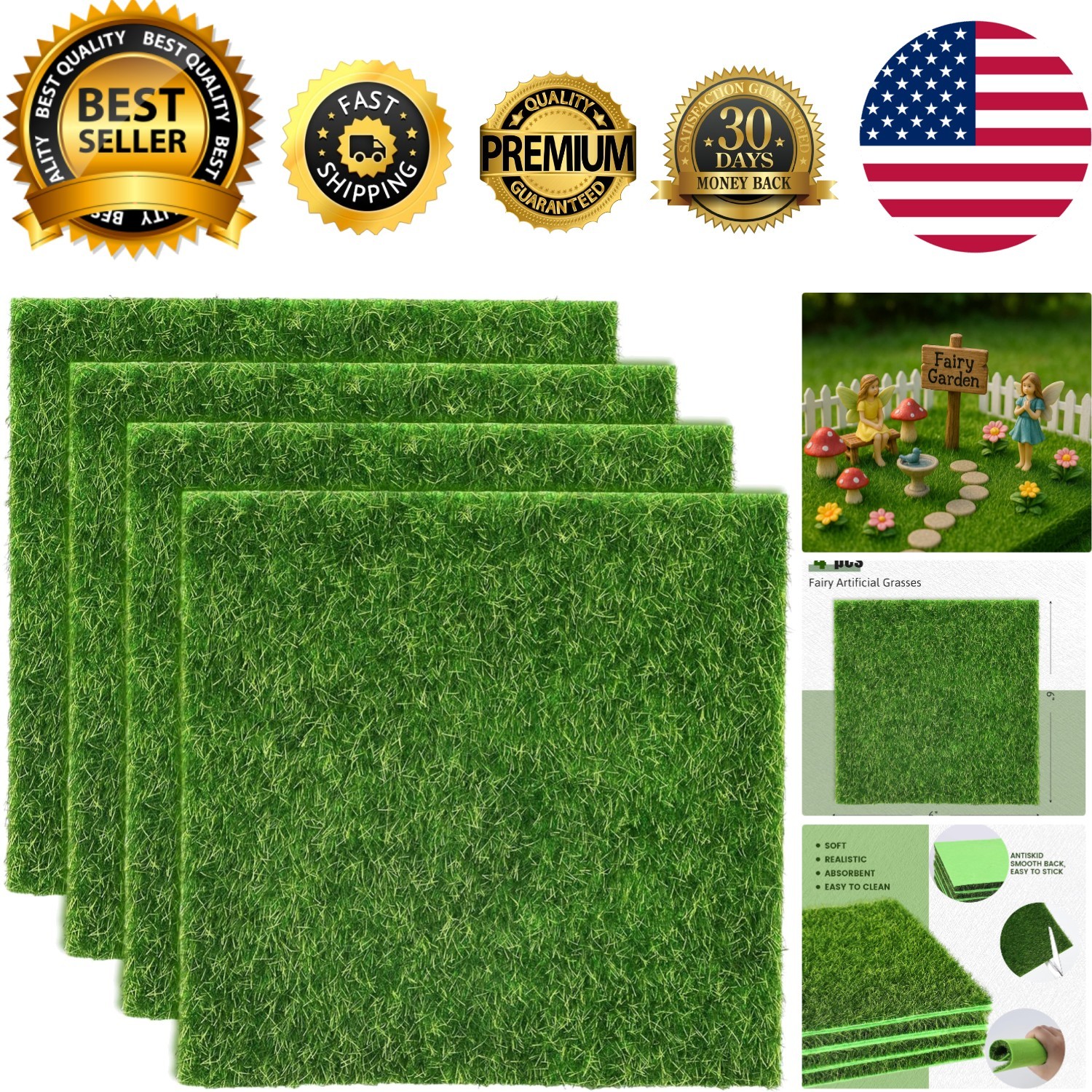 4 Packs Fake Grass Decor for Crafts, 6″ x 6″ Fairy Artificial Moss for Miniat…