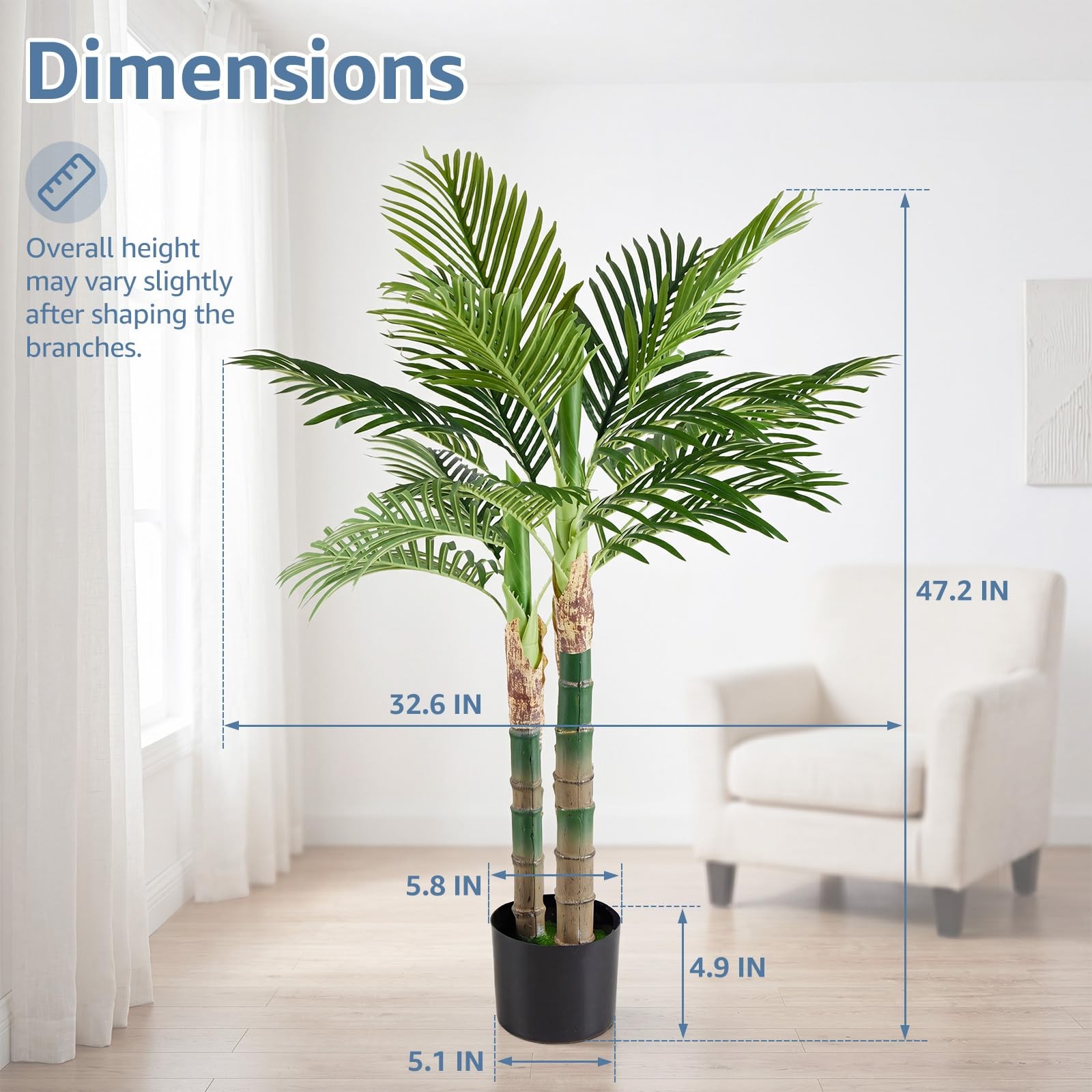 4FT Artificial Palm Tree Realistic Faux Indoor Floor Plant In Pot Home Decor
