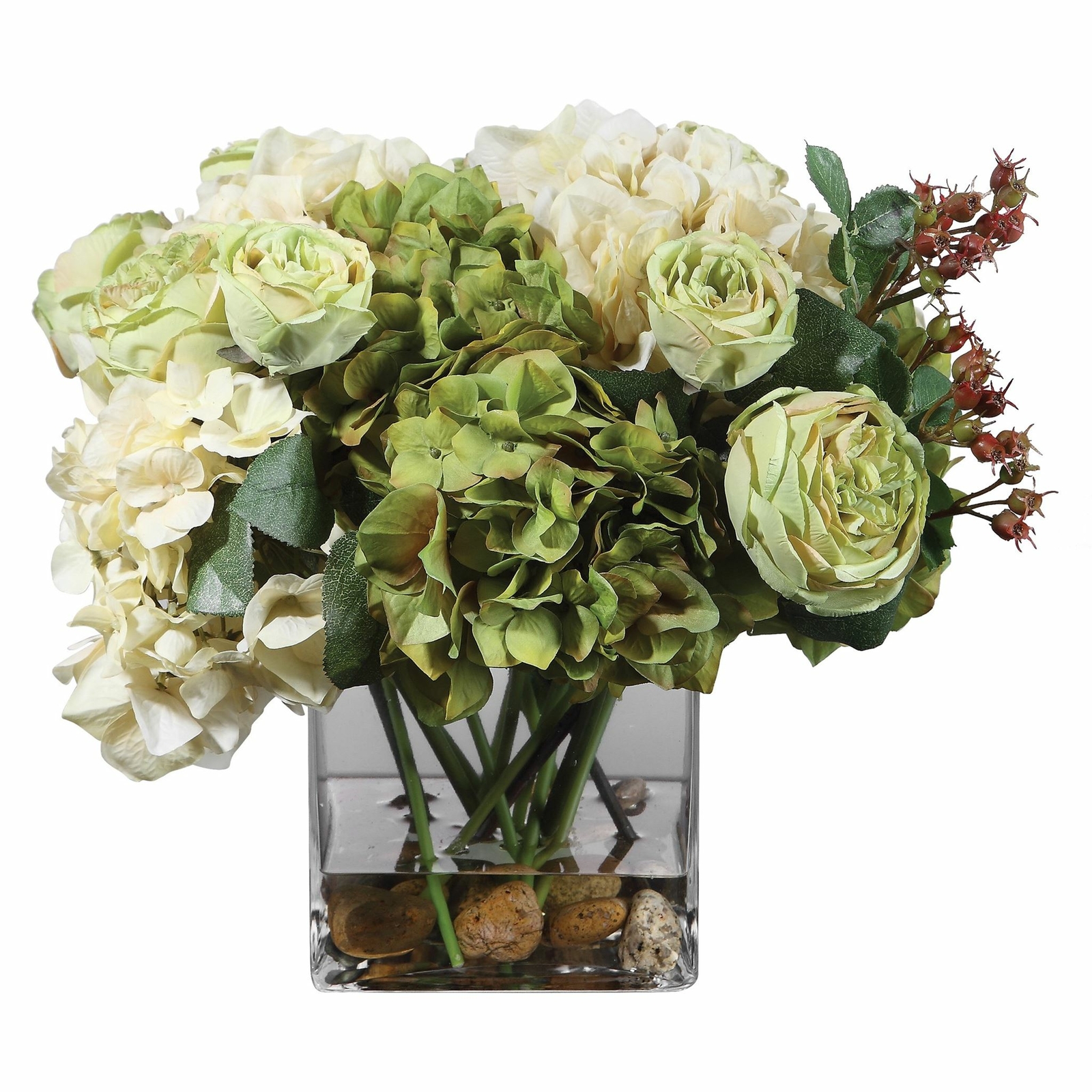 UTTERMOST 60155 CECILY SAGE HYDRANGEA BLOOMS ROSEHIP BUDS BOUQUET FAUX WATER