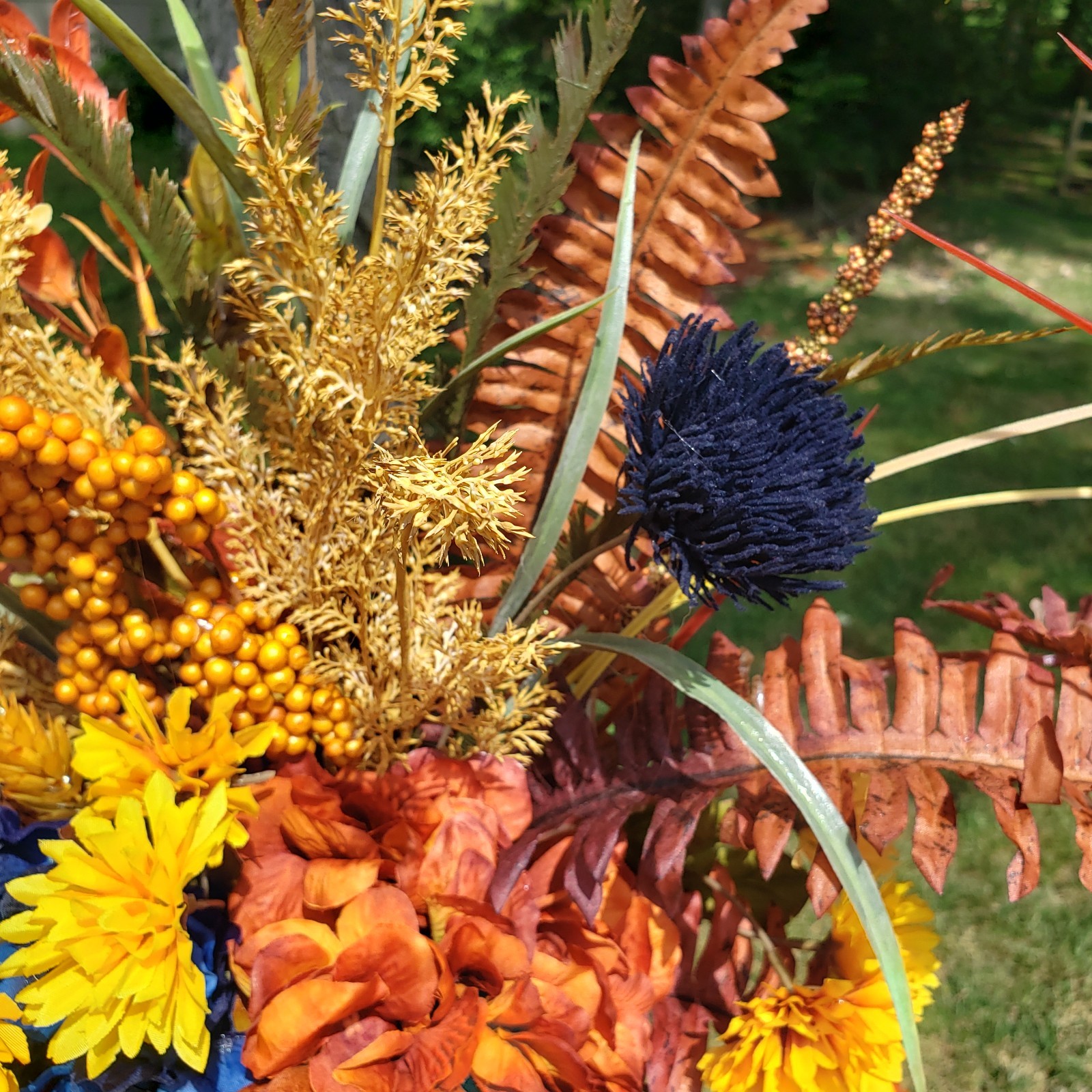 Set of 2 Large Fall Floral Arrangements, Blue Hydrangea Autumn Mantel Decor
