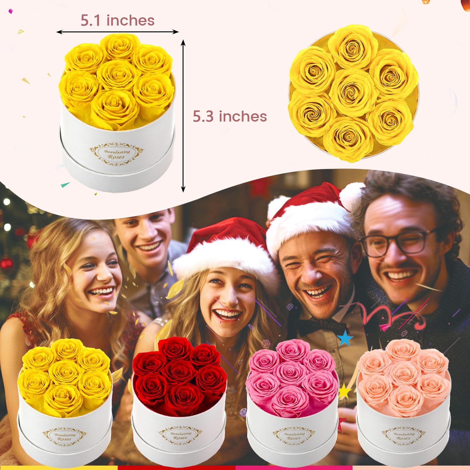 Yellow Preserved Roses in a White Box Long-Lasting Forever Flowers for Her