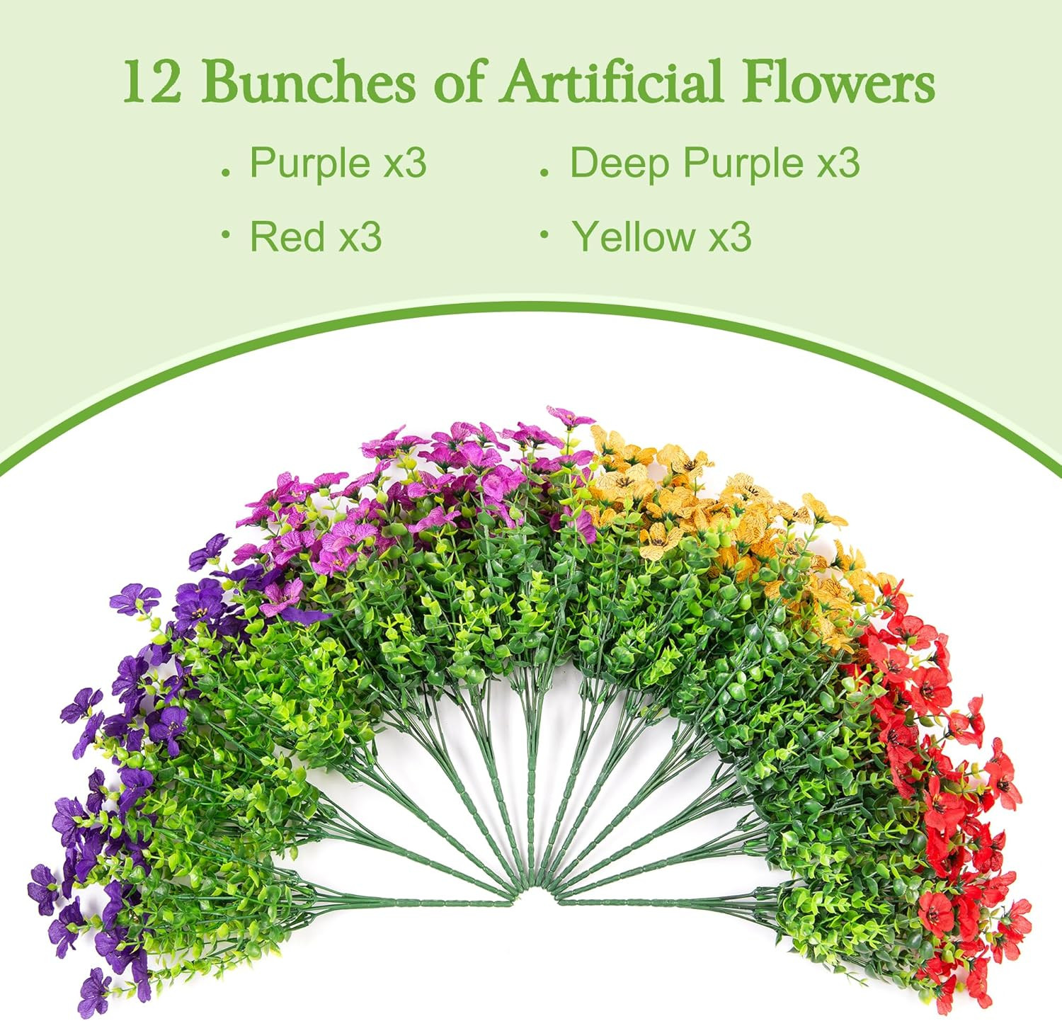 Artificial Flowers for Outdoors Potted Spring Decor, 12 Bundles Fake Summer Dais