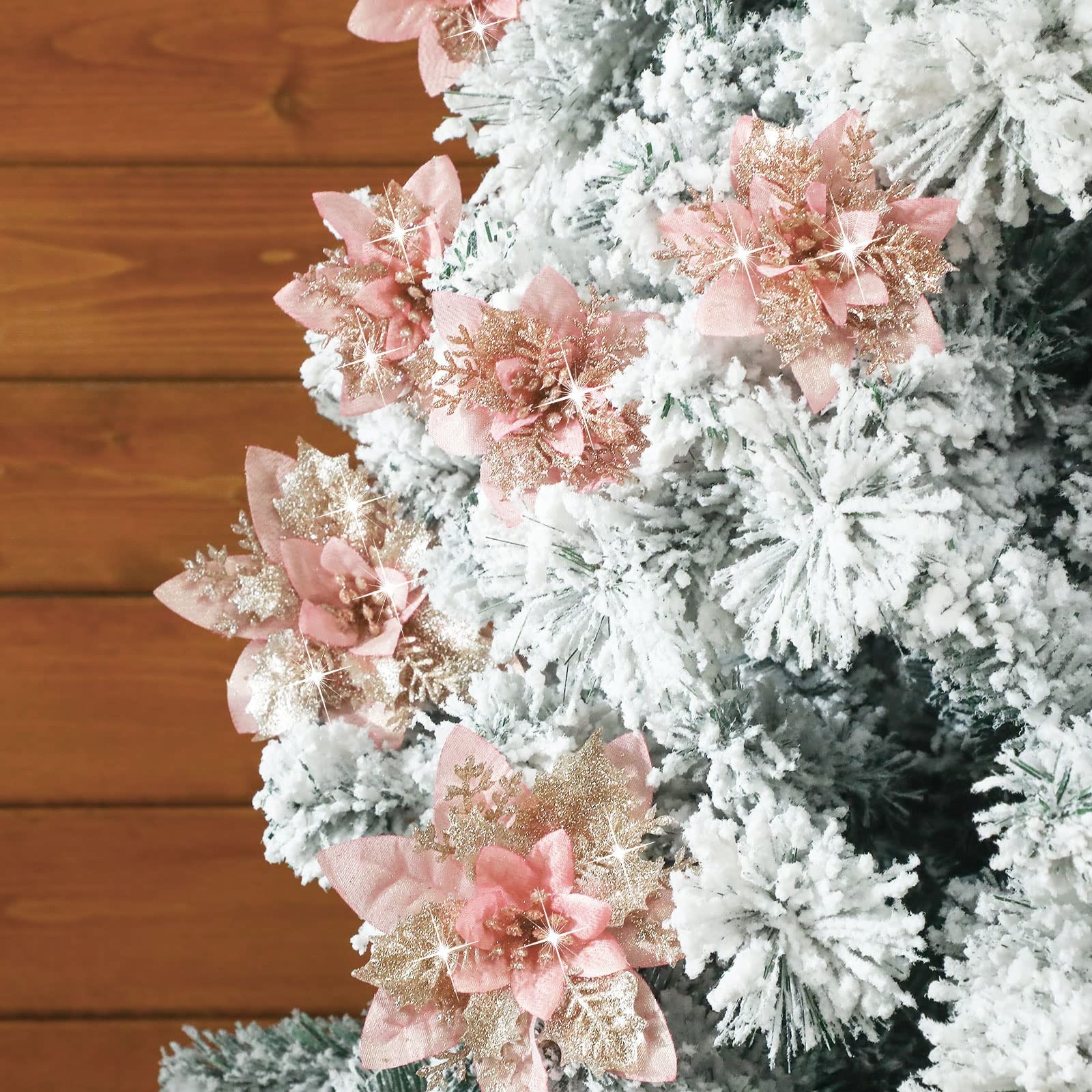 36 Pcs Christmas Glitter Artificial Poinsettia Flowers Xmas Poinsettia Artifi…