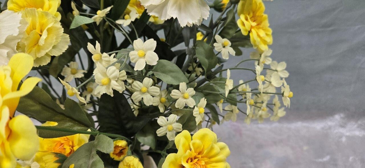 Yellow and White Faux Flower Bouquet – Adorable Floral Décor – Pastel Floral